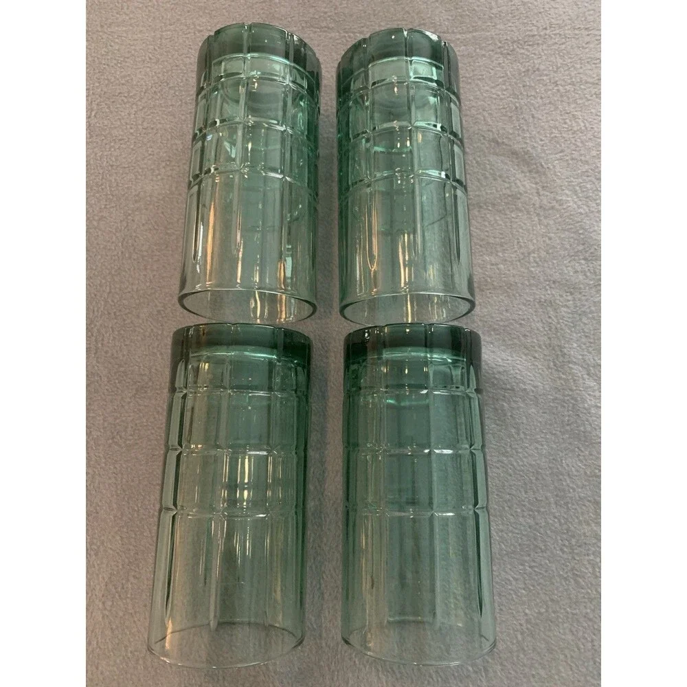 Vintage Anchor Hocking Tartan Green Drinking  Glasses Set of 4 16oz Ice Tea